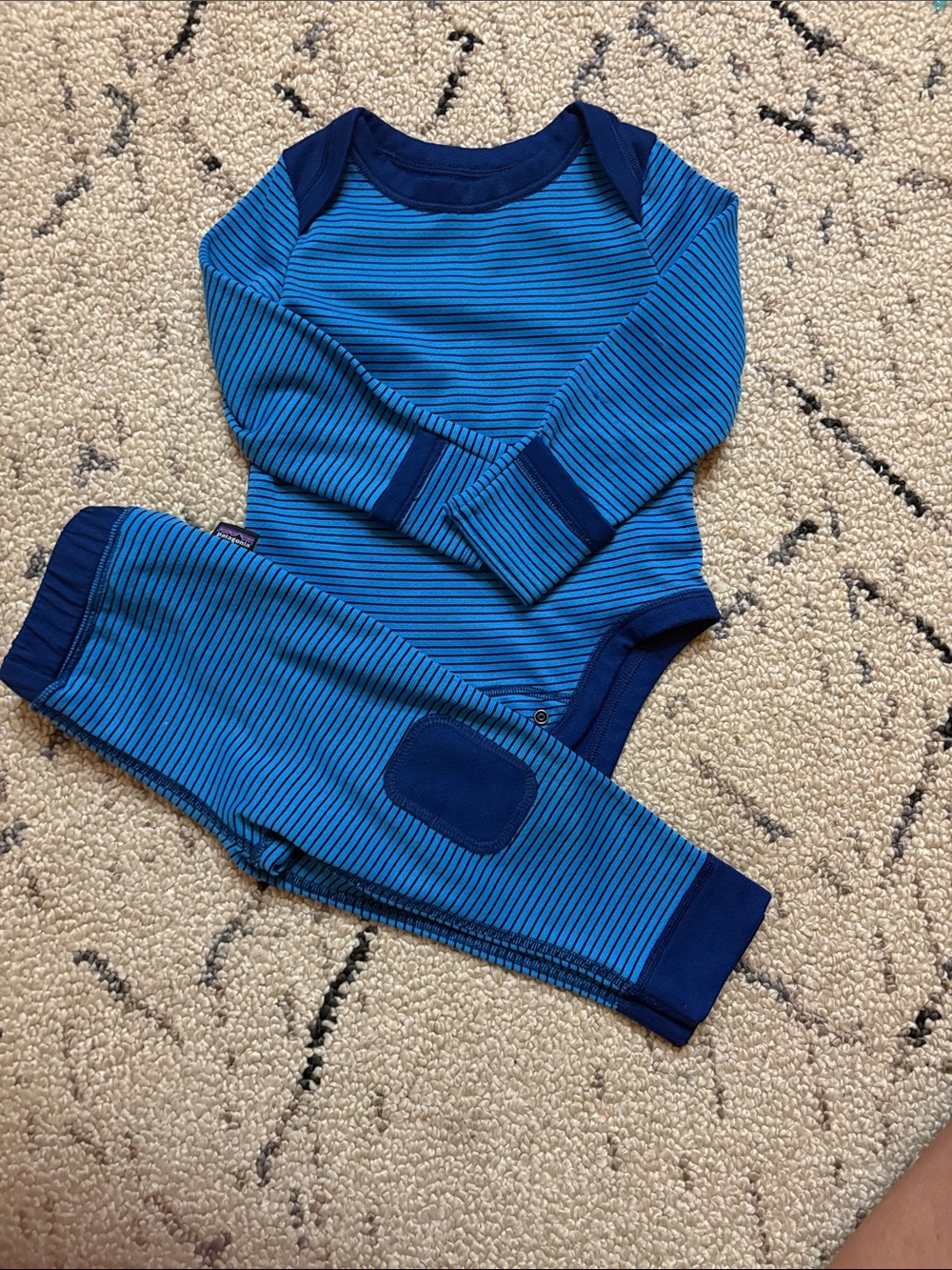 Patagonia Baby Capilene Thermal Base Layer Set Blue Stripe 18-24M EUC